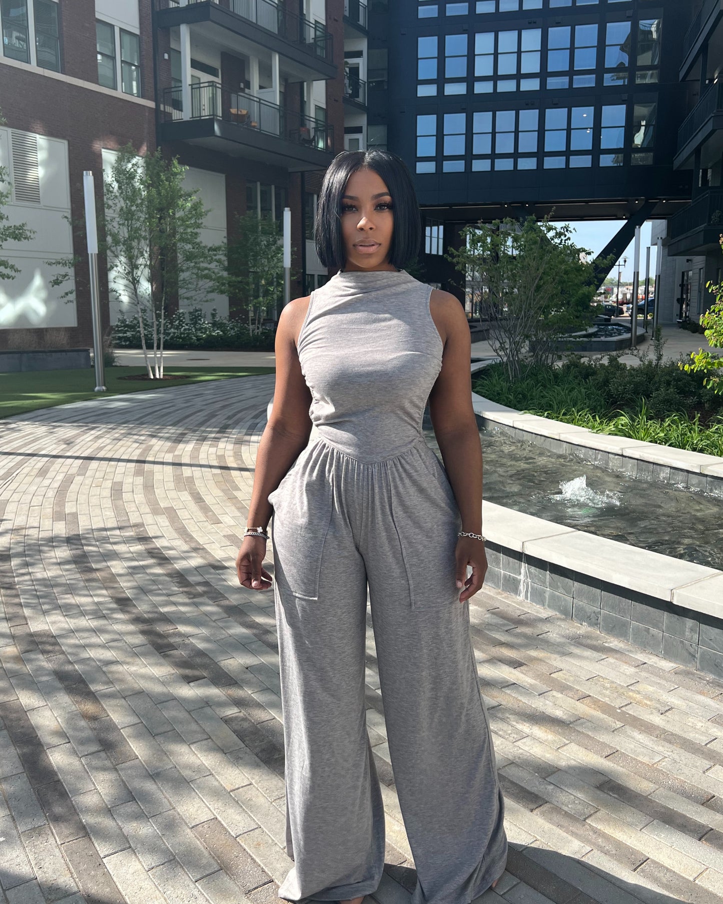 Grey Backless Jumpsuit